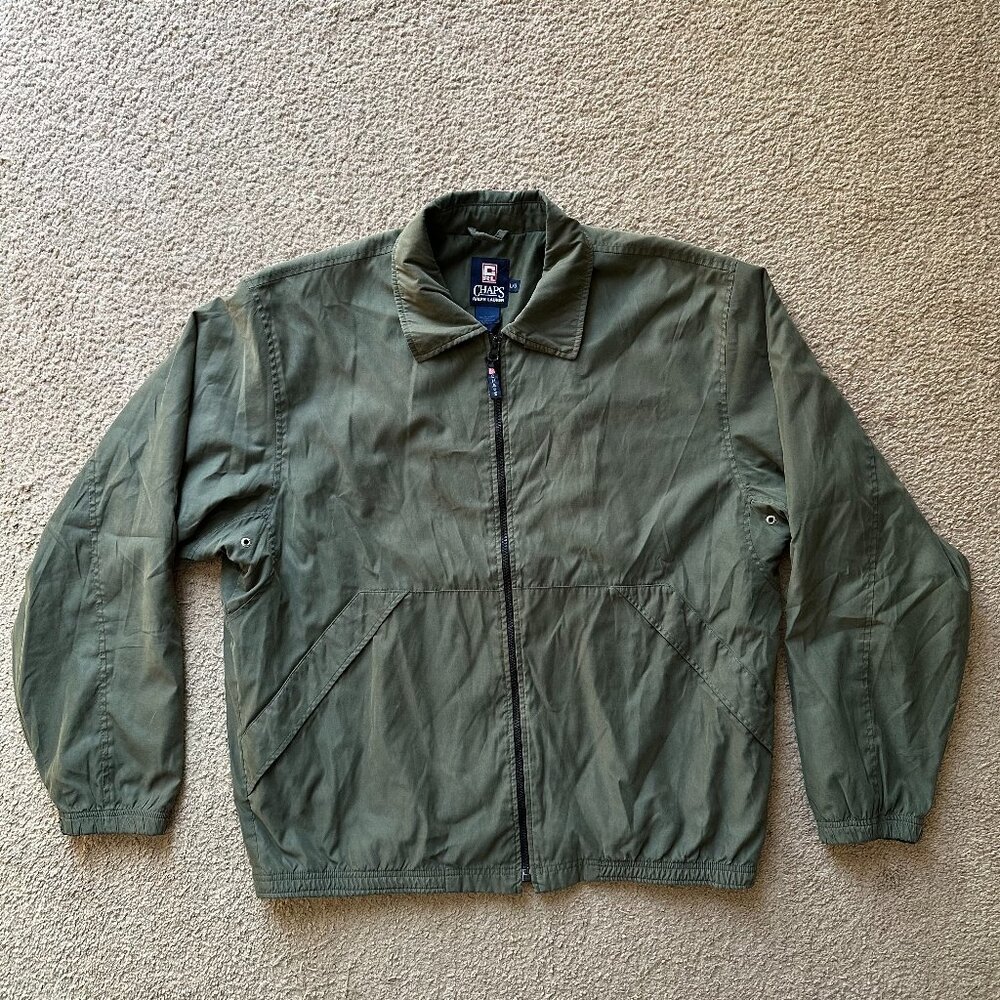Chaps Ralph Lauren Jacket Mens Large Full Zip Lightweight Windbreaker Green